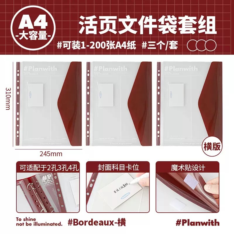 Planwith Friends Project Creativa Carpeta de hojas sueltas de tres orificios Diseño transparente Libro de almacenamiento de datos de papel de prueba de estudiante A4
