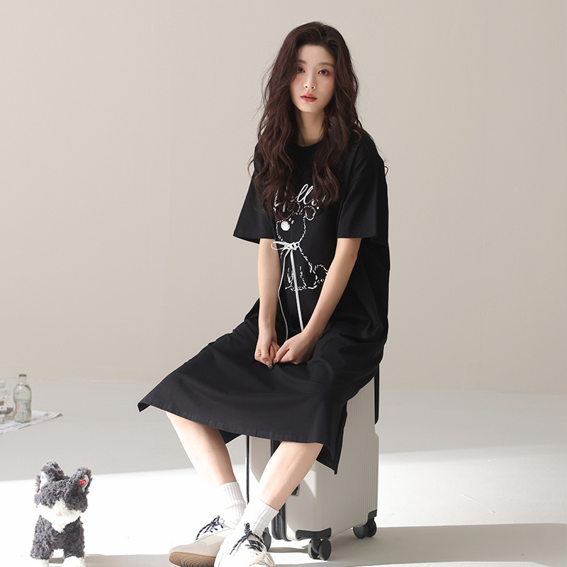 Cute Little Dog-Themed Nightgown That Summer Girls Love, Refreshing and Breathable, Not Stuffy, Made of Soft Cotton, Short-Sleeved, Easy-To-Wear Pullover Dress