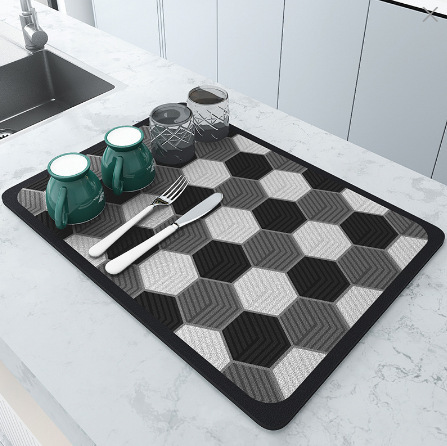 Kitchen countertop drain mat, sink splash mat, bowl and plate drying mat, bar counter absorbent mat, wash-free heat-insulating mat