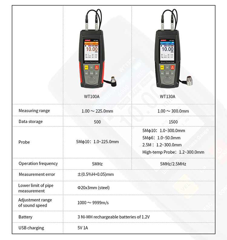 WT100A digital ultrasonic thickness gauge meter