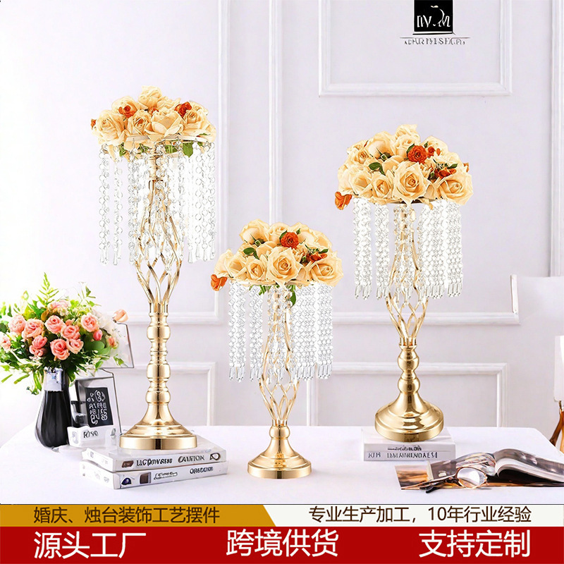 跨境婚庆道具铁艺烛台麻花摆件花架餐桌T台花器路引创意镂空花瓶|undefined