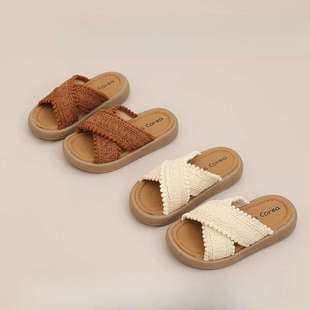 Girls Open-Toe Slippers 2025 Summer New Children's Shoes Little Girls Casual Sandals British Style Beach Shoes Non-Slip