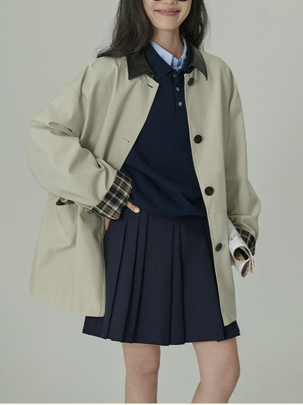 HAVERICE饭馆 旧时来信 撞色复古高级新款小个子莱赛尔风衣外套女|undefined