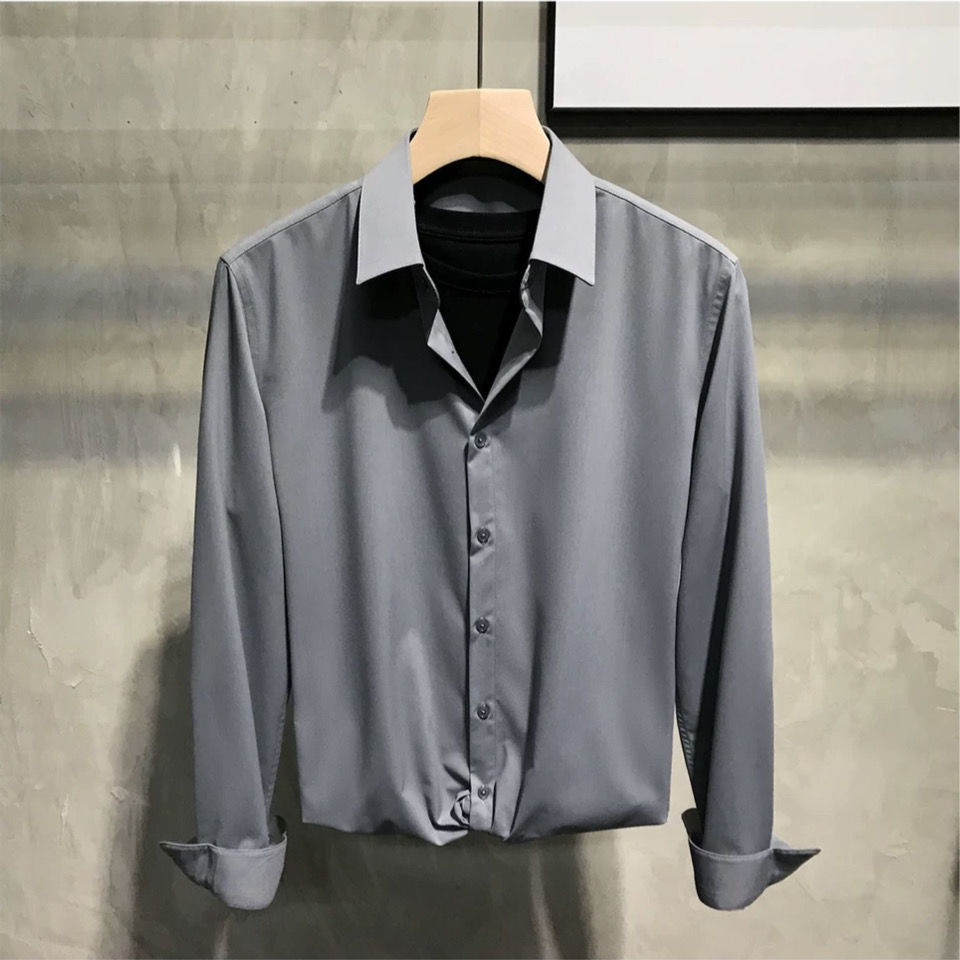 TikTok Net Red Youth Slim chaqueta de manga larga de estilo coreano camisa de diseño antiarrugas sin planchar para hombres