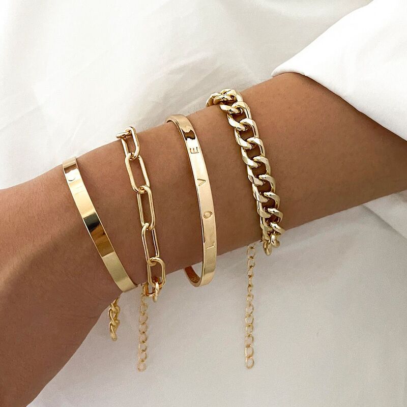 Ins Style Design Punk Style Letter Love 4-Piece Set Women's Bracelet Set Manufacturer Wholesale Geometric Chain