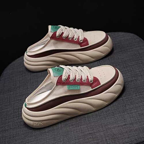 2025 Summer Breathable Half-Platform White Shoes Women's Shoes Thick Sole Outdoor Slip-On Trendy Cool Closed-Toe Casual Shoes