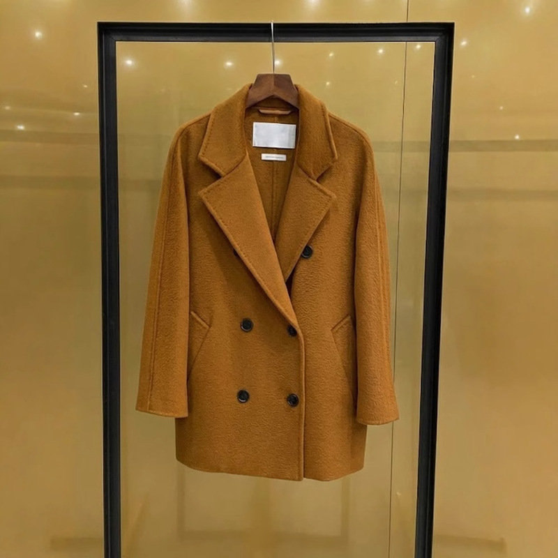 Max Same Style Sella Double-Sided Cashmere Wool Short Coat for Women Oatmeal Color Double-Breasted Climaxmaracas