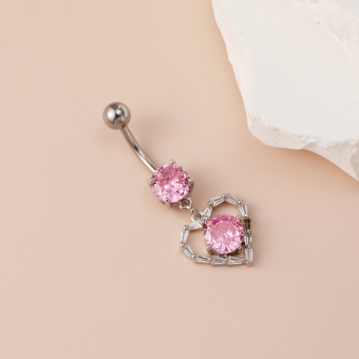 Heart Shaped Pink Diamond Belly Button Ring With Unique Design_voghion.com