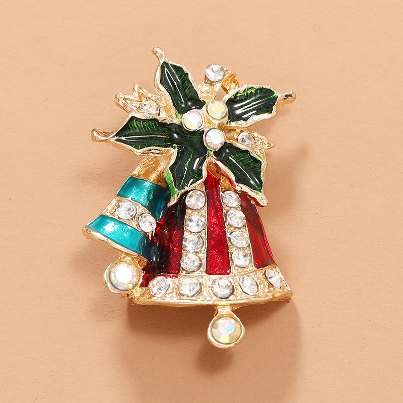 Christmas Fashion Diamond Dripping Oil Bell Brooch Wholesale Nihaojewelry display picture 4