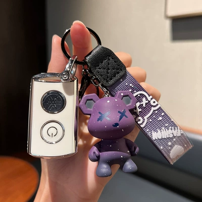 Yamaha motorcycle key: Car key bag - yamaha-a-remote-control-single-shell-white-purple-violent-bear-pendant