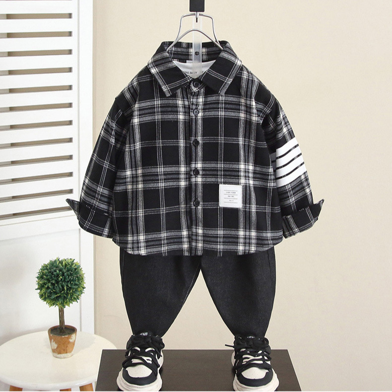 6245 camisa a cuadros para niños primavera y otoño 2025 nueva camisa de manga larga de moda para bebés blusa casual para niños de otoño