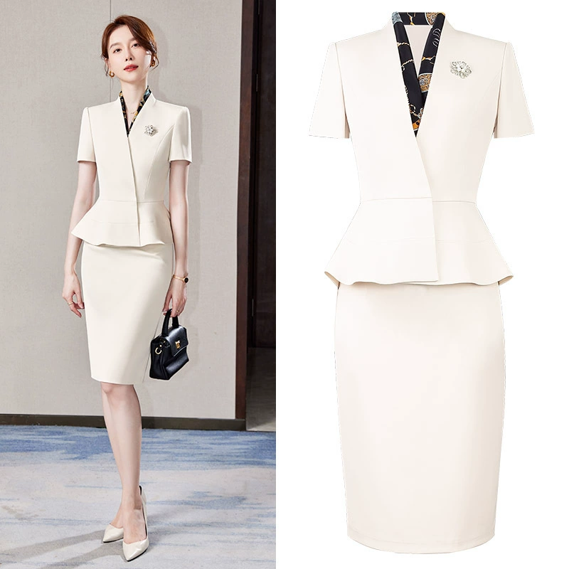 Elite skirt, beige set, classic suit jacket, fashionable overall