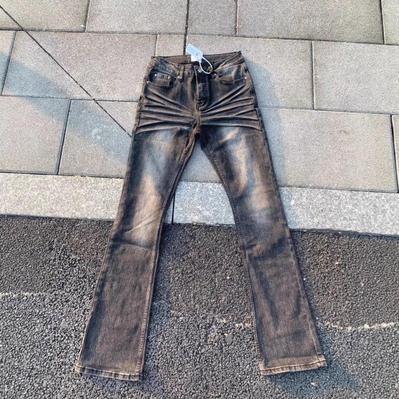 American-Style Cleanfit Black and Gray Patterned 517 Style Washed Vintage Jeans with Slight Flare, Distressed, High Elasticity, Casual Men's American-Style Cleanfit Black and Gray Patterned 517 Style Washed Vintage Jeans with Slight Flare, Distressed, High Elasticity, Casual Men's
