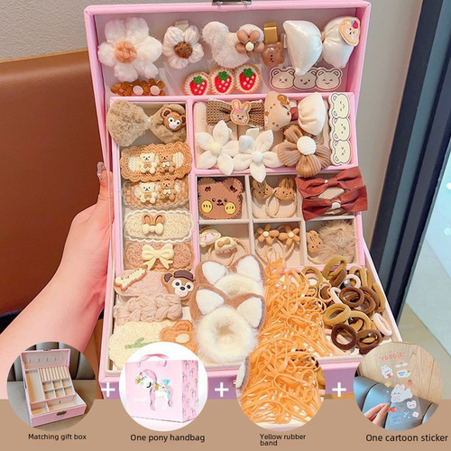 Children's hair accessory set gift box for girls, princess girl hair accessories, birthday hair pins, hair clips, baby elastics, headwear