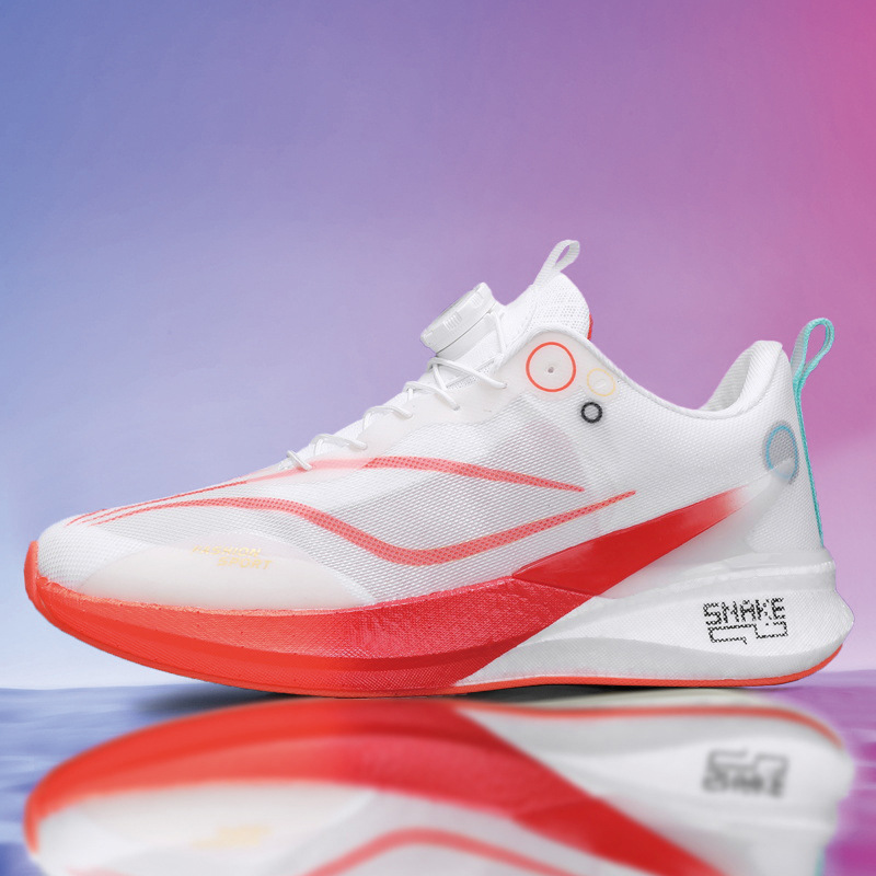 Zapatillas de carrera de velocidad superligera amortiguación juvenil respirables para hombres y mujeres, botón giratorio para parejas, zapatillas deportivas explosivas.