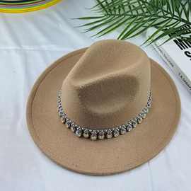 跨境时尚珍珠链条毛毡复古巴拿马骑士爵士帽欧洲遮阳百搭礼貌