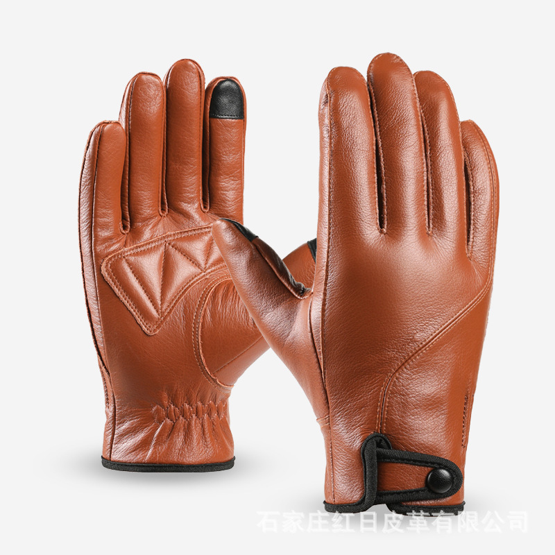 Guantes de cuero de vaca de cabeza para hombres motocicleta locomotora transfronteriza ciclismo caliente pantalla táctil invierno al aire libre guantes a prueba de viento