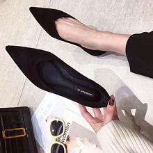 尖头浅口鞋女2023春秋新款韩版红色单鞋温柔平底百搭平跟工作鞋黑