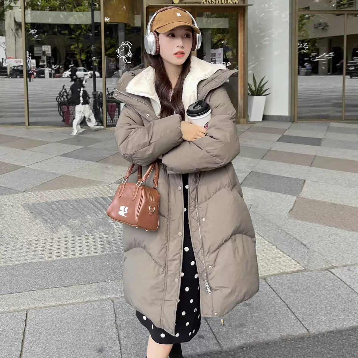 羽绒服女冬季2024年新款宽松时尚加厚90白鸭绒长款过膝面包服保暖