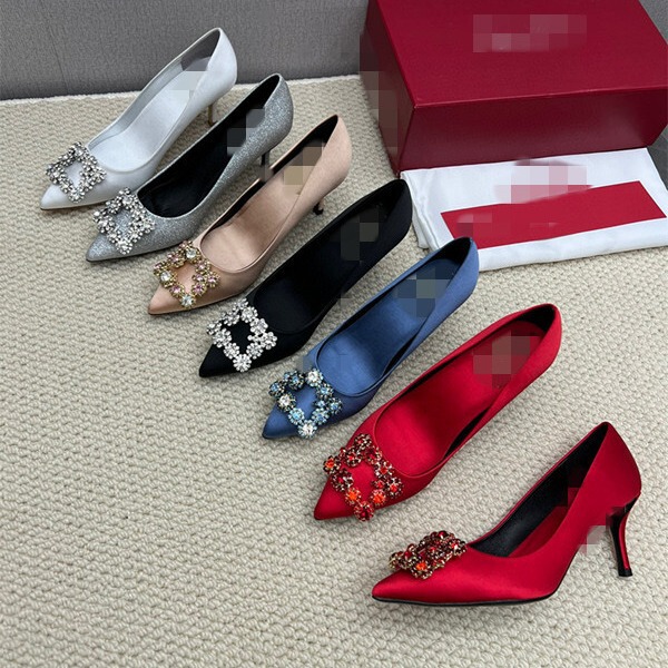 2024 Export Tail Goods Women's Shoes Flats Square Buckle Stiletto High Heel Flats Flats Heel Wedding Banquet Shoes European and American Style Fashion Shoes