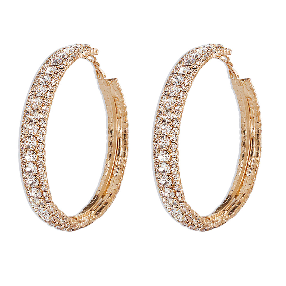 Simple Full Diamond Geometric Hoop Earrings Wholesale Nihaojewelry display picture 3