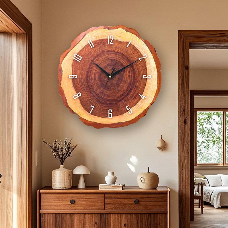 Wabi-Sabi Style Living Room Wood Grain Wall Clock, No-Drill Creative Decorative Clock, Household Simple Wall Clock