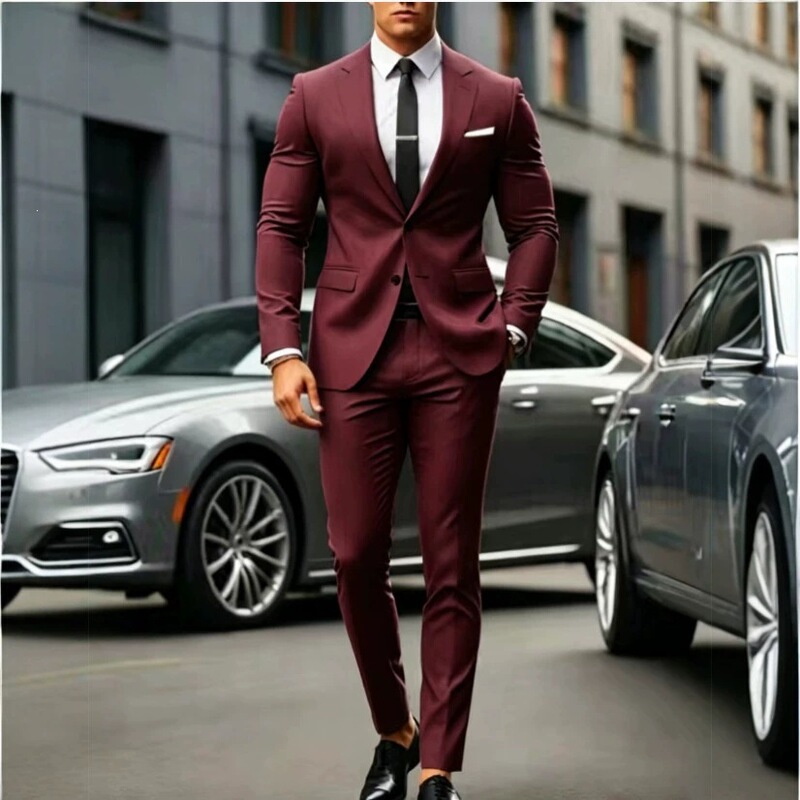 New foreign trade men's double-button suit set, Korean-style slim-fit suit, wedding groomsmen dress, two-piece men's outfit New foreign trade men's double-button suit set, Korean-style slim-fit suit, wedding groomsmen dress, two-piece men's outfit
