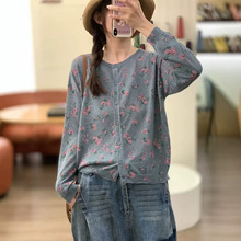 2026春夏新款棉麻时尚气质休闲宽松彩色印花轻薄开衫外披空调衫女
