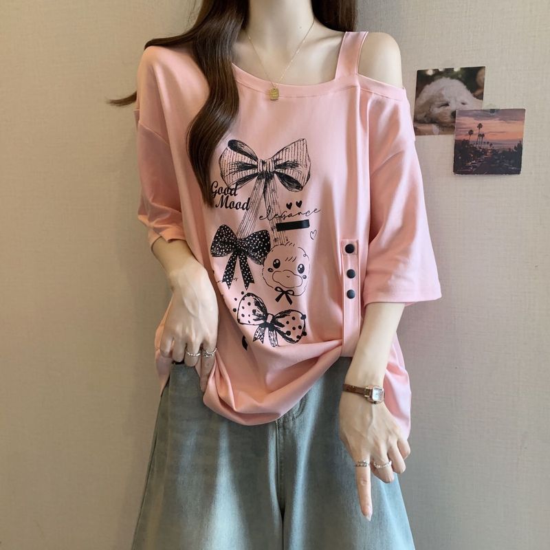 大码设计感满天星短袖t恤女夏季2025新款宽松显瘦百搭吊带上衣女|undefined