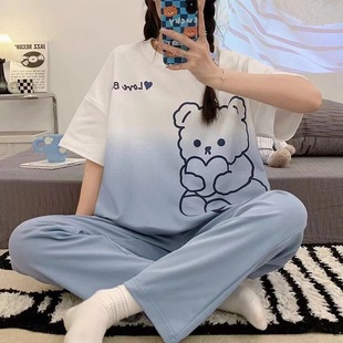 2024 Summer Short Sleeve Trousers Pajamas Women Loose Cute New Summer Outer Wear Thin Home Clothes suit