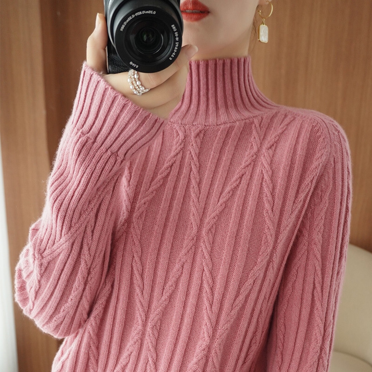 high neck loose cashmere pullover wool sweater nihaostyles clothing wholesale NSFYF85657