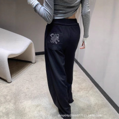罗家联名款高版本25FW秋冬字母刺绣简约抽绳宽松休闲百搭阔腿长裤