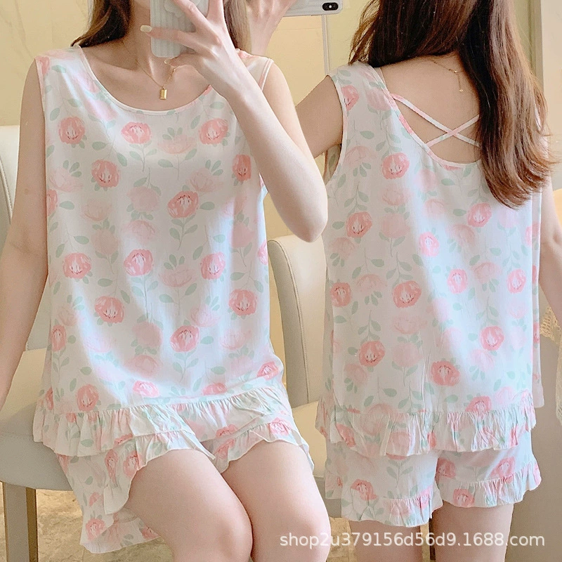 Summer vest sleevless, pijama, thin set, with short sleeve, plus size