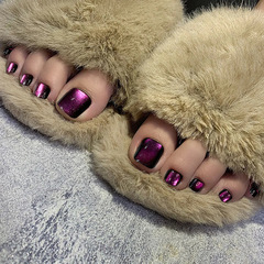 Handmade UV Gel Nail Tips for Toes, Finished Product, Glittering Purple Cat-Eye Design, Removable Wholesale Nail Tips