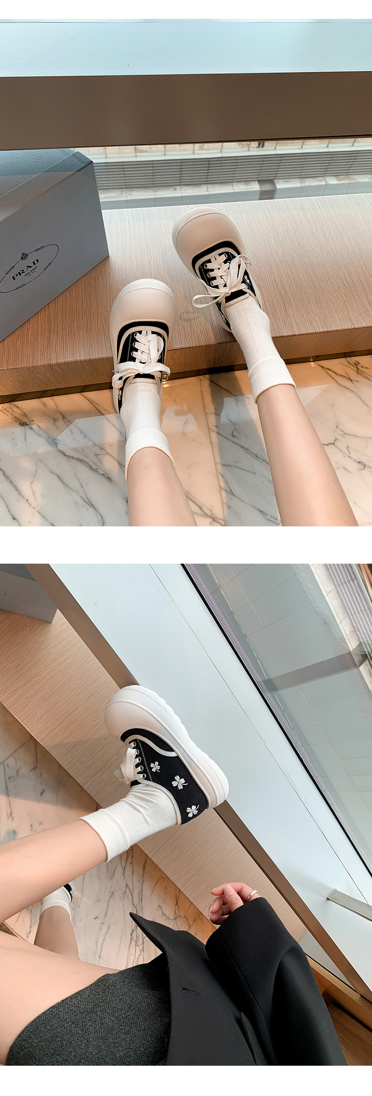 Giày sneaker nữ chunky đế dày thêu hoa mùa xuân 2026 — màu đen, màu vàng, màu đỏ chi tiết 16