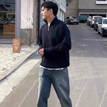 秋冬半高领拉链套头毛衣男士韩版潮流帅气百搭针织衫上衣纯色毛衫