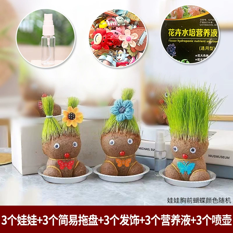 [批发草头娃娃浇水头上长草人绿植长头发儿童好养种草幼儿园桌面小]
