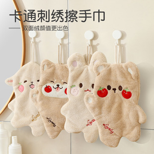Cat Double-layer Hand Towel Hanging Cute Coral Fleece Hand Towel Absorbent Household Children's Cartoon Small Towel