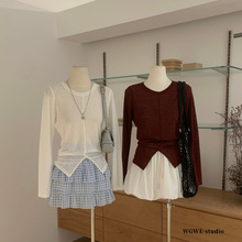 清仓不退换韩系建议风慵懒感纯色薄款微透修身长袖T恤打底衫W6717