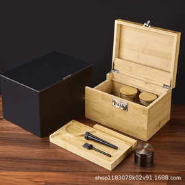 竹制翻盖式烟丝收纳盒竹木储物储物盒香烟多功能密码香烟包装盒