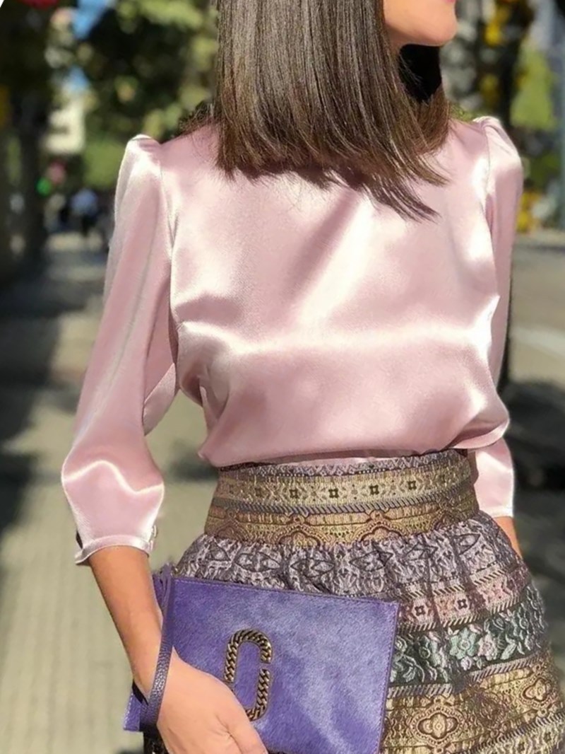 Regular Sleeve Sleeve Type Spandex, Polyester Fabric Type Regular Top Length Wholesale Women's Elegant Solid Color 3/4 Length Sleeve Button Blouses