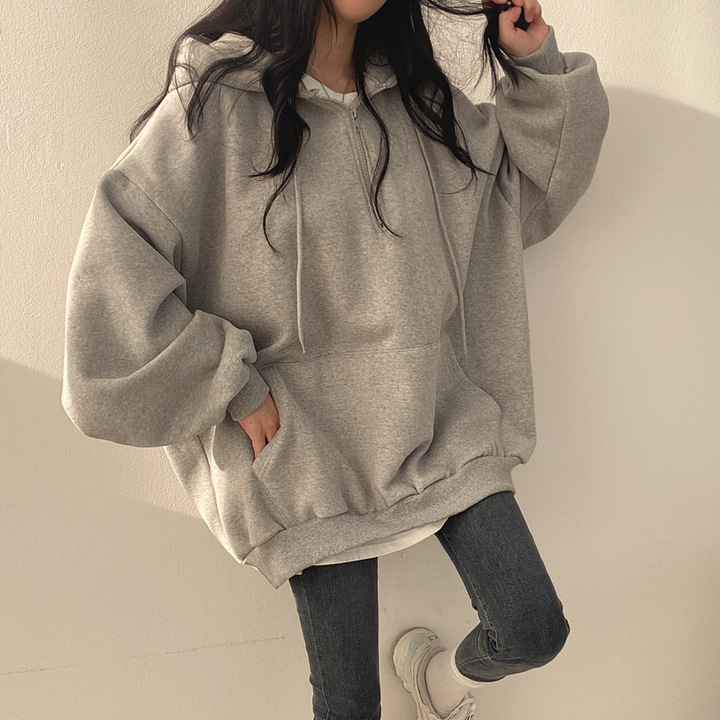 スーツトレンディなプルオーバージッパーフード付きスウェットシャツ女性用インロング韓国学生ルーズ春秋冬プラスベルベット韓国版|undefined