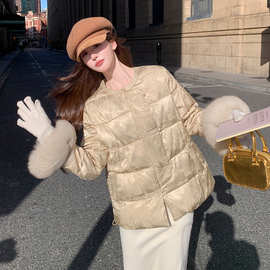 实拍现货！（新标带检）人丝提花新中式圆领狐狸毛贵气优雅羽绒服