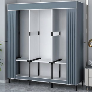 Simple Wardrobe Home Bedroom Steel Pipe Thickened Reinforced Assembly Cloth Wardrobe Rental Room Thickeneded Vertical Floor-To-Ceiling Wardrobe