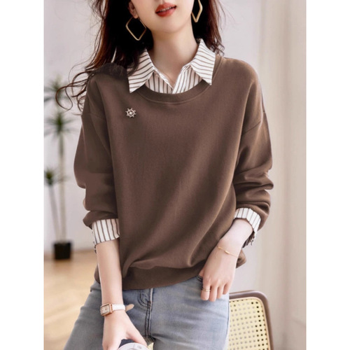 Women's New Fashion and Stylish Youthful Long-Sleeve Hoodie, Autumn New Casual Slimming Pseudo-Two-Piece Hoodie for Women in Autumn