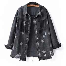 跨境欧美星星印花牛仔衬衣女2025秋新款宽松时尚潮牌衬衫嘻哈外套