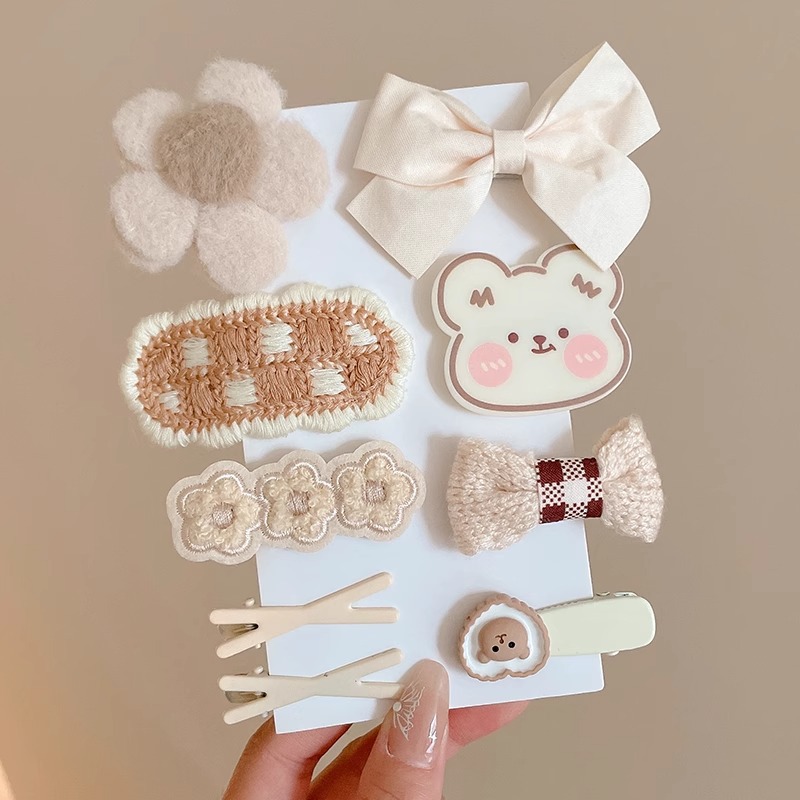 Cute clip de dibujos animados clip de borde conjunto frente cejas clip de cabello para chicas clip de BB otoño invierno de alta sensibilidad adornamiento de cabello tocado