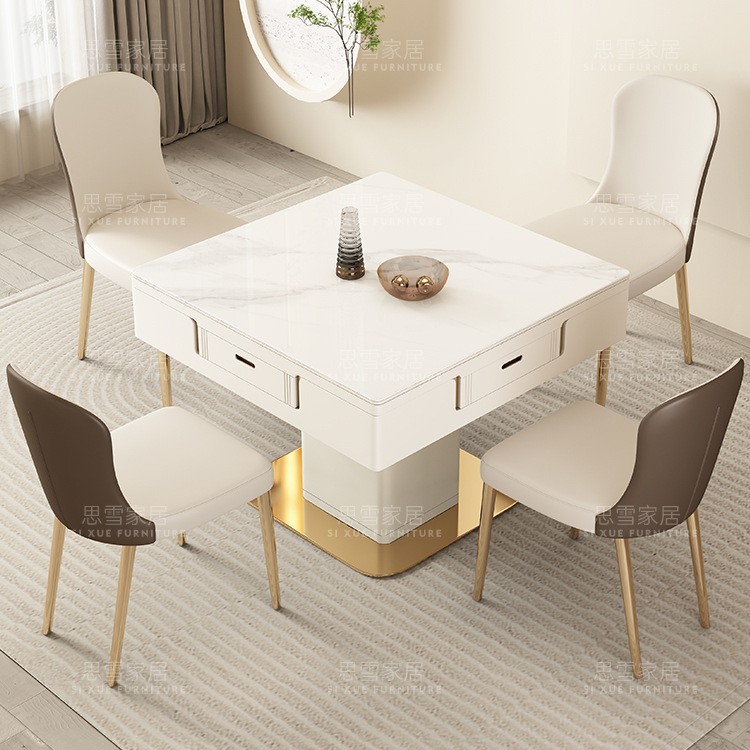 Mesa de centro elevadora de losa de roca mesa de mahjong mesa de comedor de mesa de comedor de una combinación de doble uso para el hogar máquina de mahjong eléctrica moderna de lujo ligero