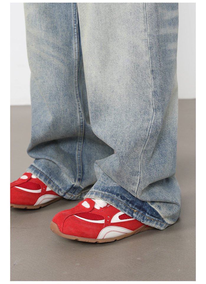 Quần jeans nam ống rộng dáng thẳng lưng giữa, phong cách retro, dài chấm gót — màu xanh chi tiết 14