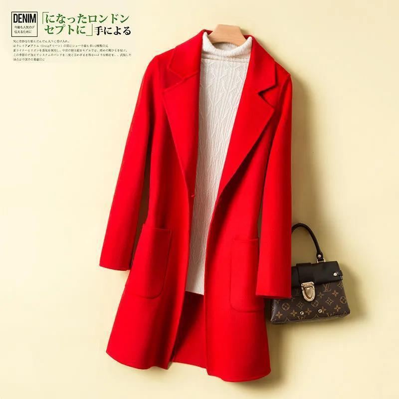 Autumn and Winter New Mid-Length Woolen Coat for Women, Large Size